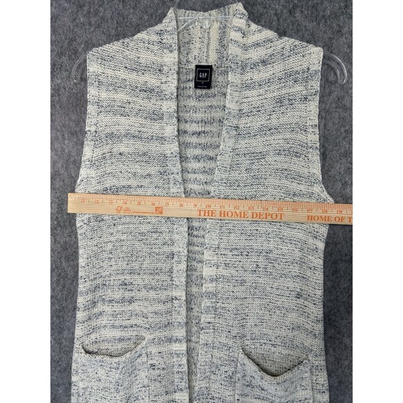 Gap Gray Ivory & Blue Sweater Vest Long Duster Open Cardigan Size M - Picture 4 of 10